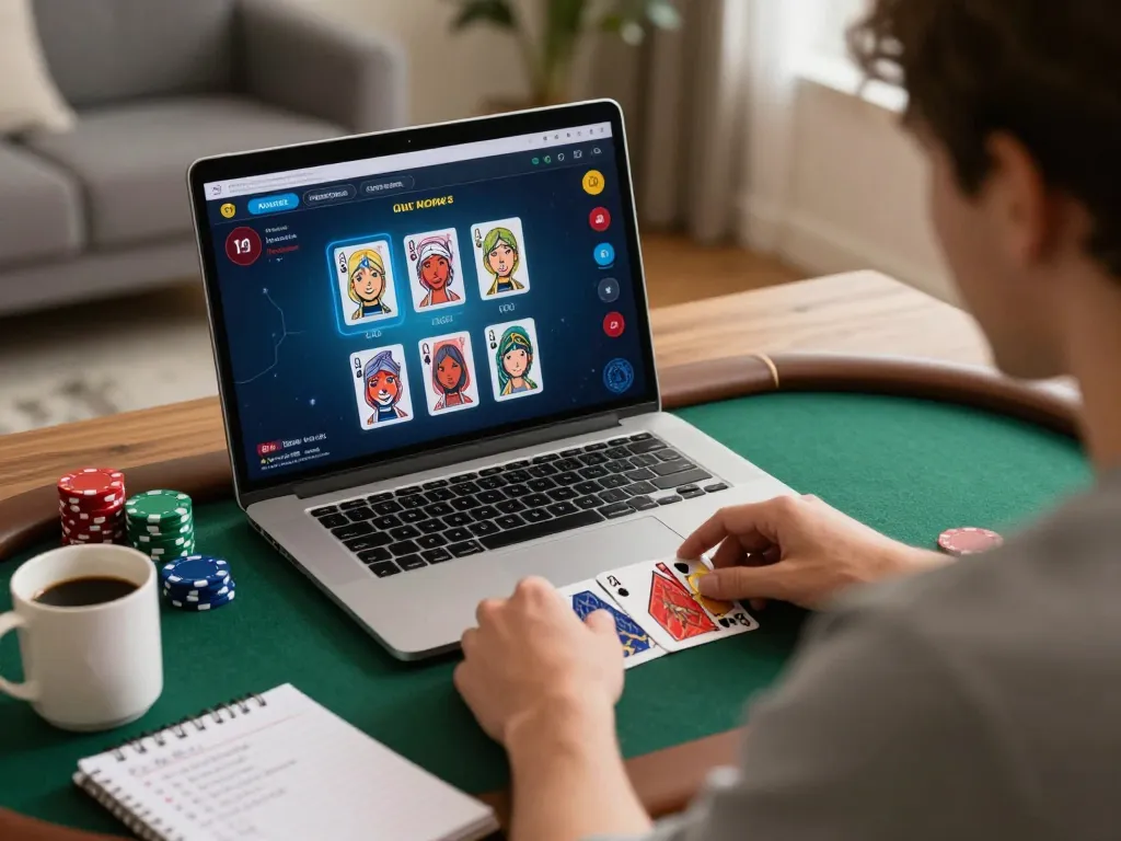 Player immersed in live dealer blackjack on BJ88 laptop, showcasing a strategic home gaming setup