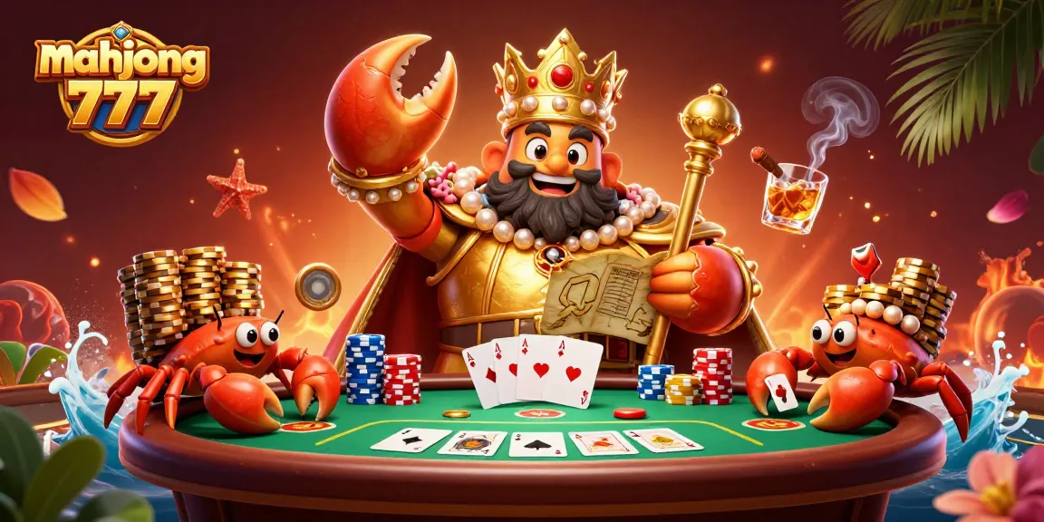 Engage with mahjong 777 gameplay in a vibrant 3D scene featuring a golden crab emperor.