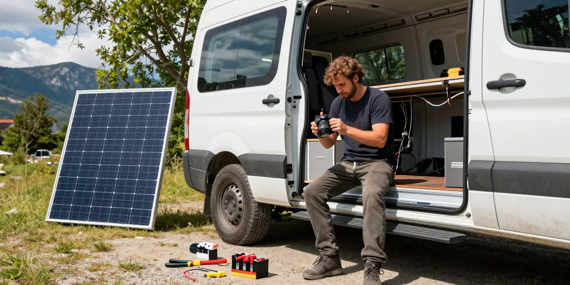 rokok 88 electrical upgrades for campervan in an outdoor setting with builder installing solar panels