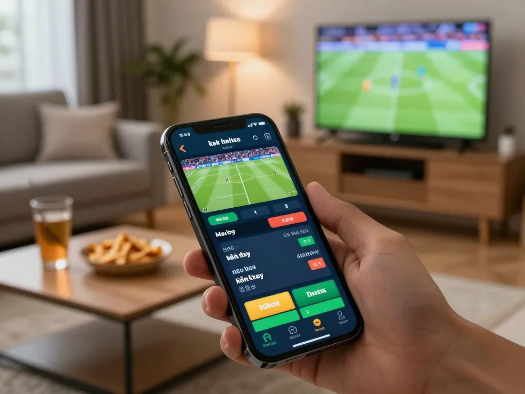 Betting on kèo nhà cái hôm nay using a smartphone while watching live sports.