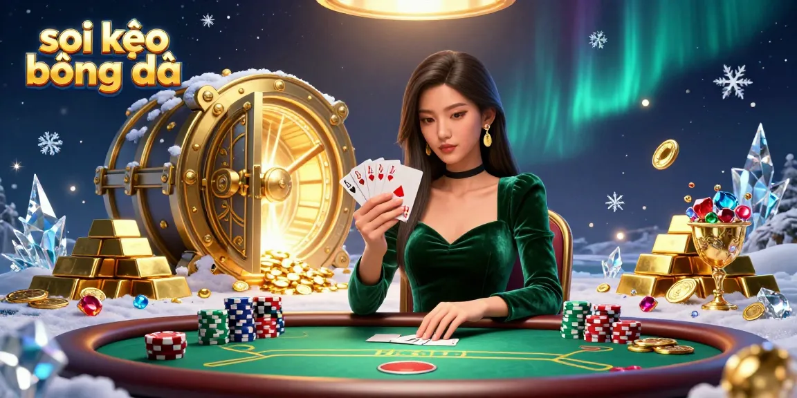 Engage in high-stakes sports betting with soi kèo bóng đá, featuring a focused Asian woman at a poker table.