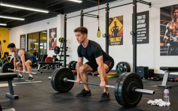 Man lifting weights at the gym, showcasing the power of Deus Medical Steroids for optimal performance.