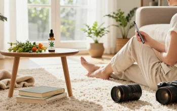 Hemp vape cart and wellness products in a serene living room, emphasizing natural relief and relaxation.